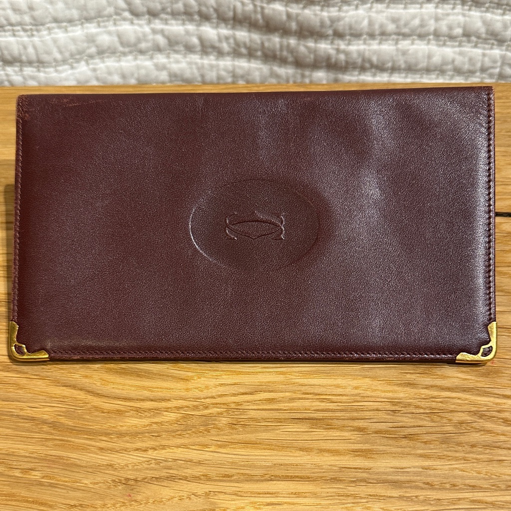 Cartier Paris Vintage Burgundy Leather FoldOver Bifold Organizer Wallet